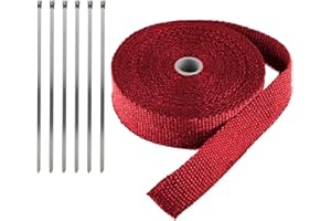 LKRXW Red Exhaust Heat Wrap 1" x 32 Feet Motorcycle Exhaust Header Pipe Wrap Fiberglass Heat Shield Tape Car Manifold Insulation Thermal Protection with 6pcs Stainless Ties