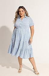 CARCOS Plus Size Dresses for Curvy Women Blue White
