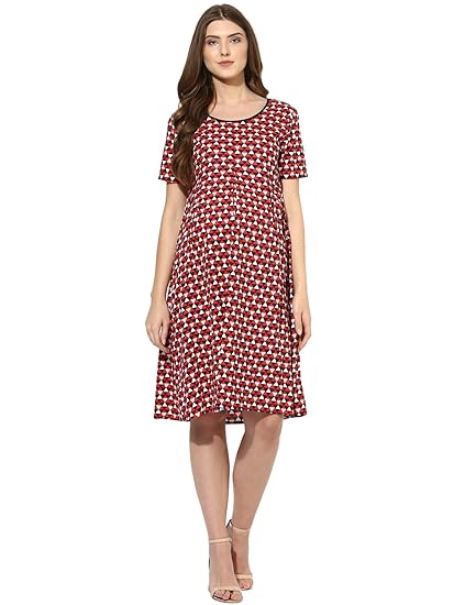 Women's Red Floral Printed Maternity Dress