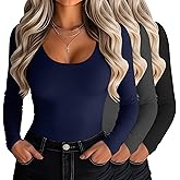 Riyiper 3 Pack Women's Scoop Neck Tops Long Sleeve Slim Fitted Shirts Casual Basic Tunic Fall Trendy Y2k Tight Tees