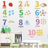Large Number Wall Decals Stickers Educational Learning Wall Sticker Animal Arabic Numbers 1-10 Vinyl Counting Decals Peel and Stick Removable for Children Kids Toddlers Classroom Playroom Daycare