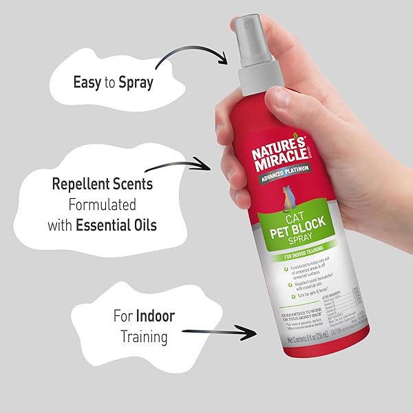 NATURE’S MIRACLE ADVANCED PLATINUM CAT PET BLOCK REPELLENT SPRAY, 8 OUNCES, INDOOR TRAINING AID FOR CATS