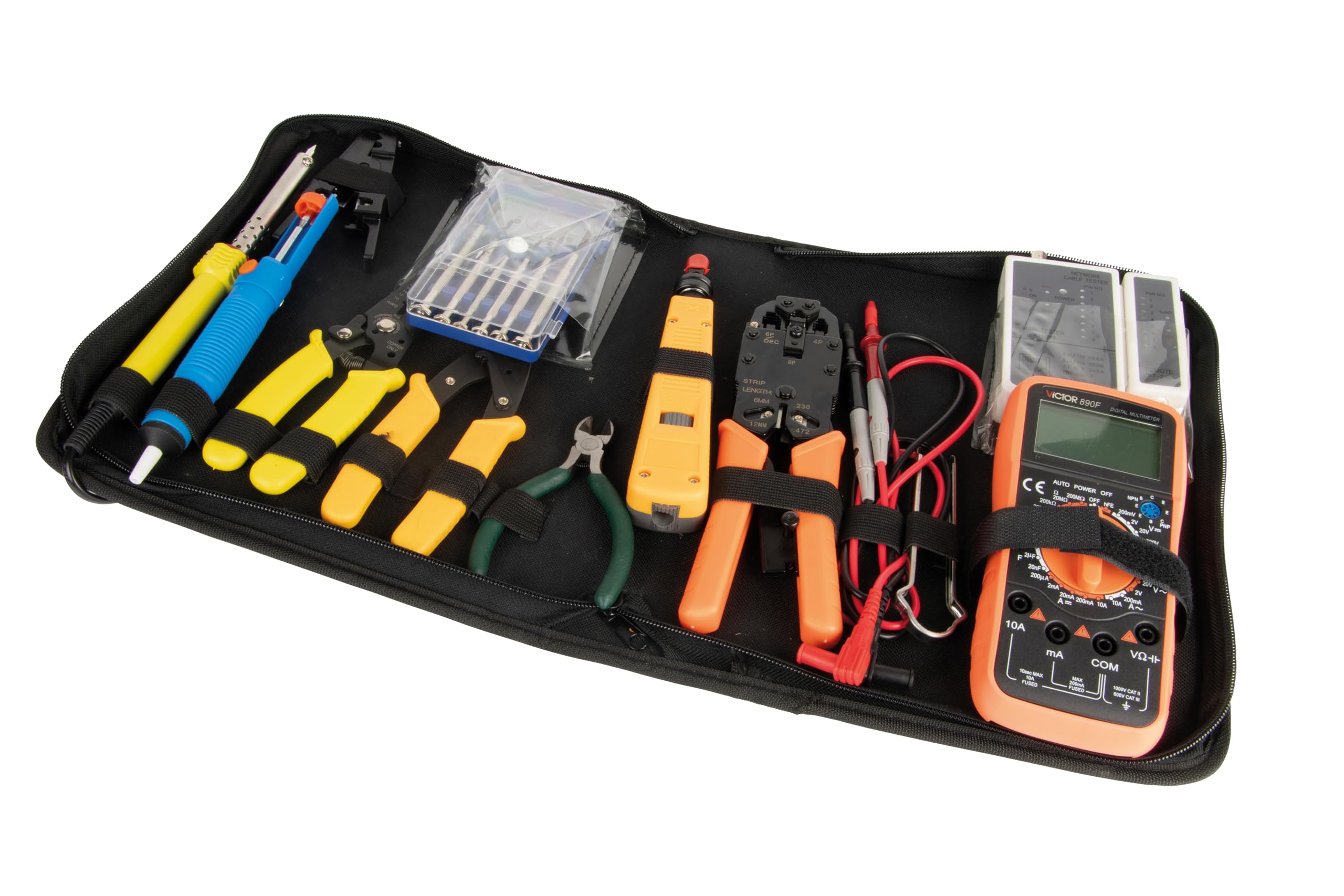 Labgear Network & Telephone Tool Kit Complete Maintenance & Installation Kit with Crimping Tool, Cable Tester, Soldering Tools, and Carry Case, 18 Piece Set