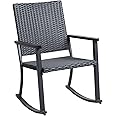 C-Hopetree Outdoor Rocking Chair for Outside Patio Porch, Metal Frame, Black All Weather Wicker