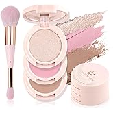 Color Nymph 3 Colors Contour Blush Highlighter Makeup Palette, Travel Size Make up Kit, Blush & Highlighter & Contour Powder Palette, Includes Brush and Mirror, Stacked Makeup Design （Pink）
