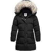 KVE Girl's Winter Thicken Puffer Long Coat Warm Jacket with Fur Removable Hood