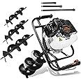 DC HOUSE 52cc 1800W Gas Powered Earth Auger EPA Certified Post Hole Digger, with 3 Drill Bits 4" 6" 8" and 3 Extension Rods 8" 12" 20", Mixing Ratio 30:1, for Fence, Farmland and Garden