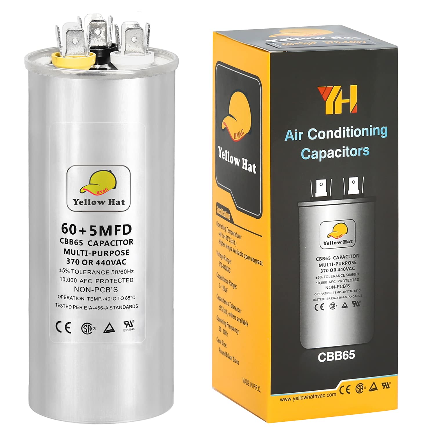 Capacitor for Air Conditioner 60+5 uf MFD 370 or 440 Volt VAC, Multi