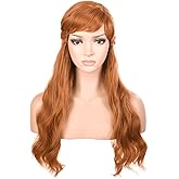morvally Womens Light Brown Long Wavy Prestyled Wig with Bang for Princess Cosplay Costume Halloween Party