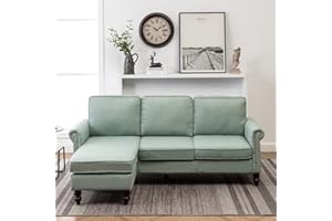 MELLCOM Small Sectional Couches, L-Shaped Sofa with Movable Ottoman, Reversible Chaise Longue, Small Couches for Living Room, Green