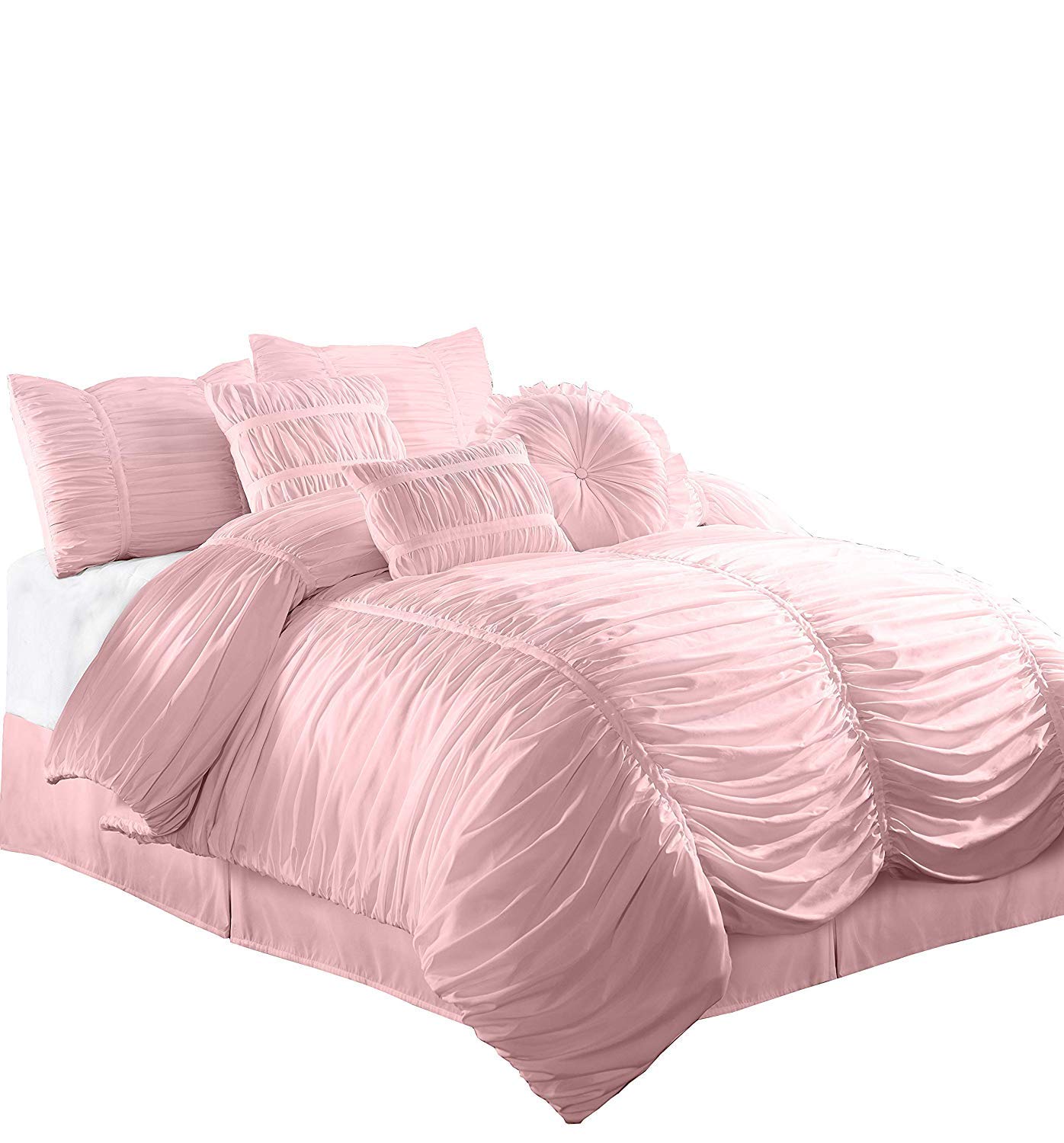 Beautiful Soft Pink Ivory Chic Elegant Tufted Ruffle Comforter Set