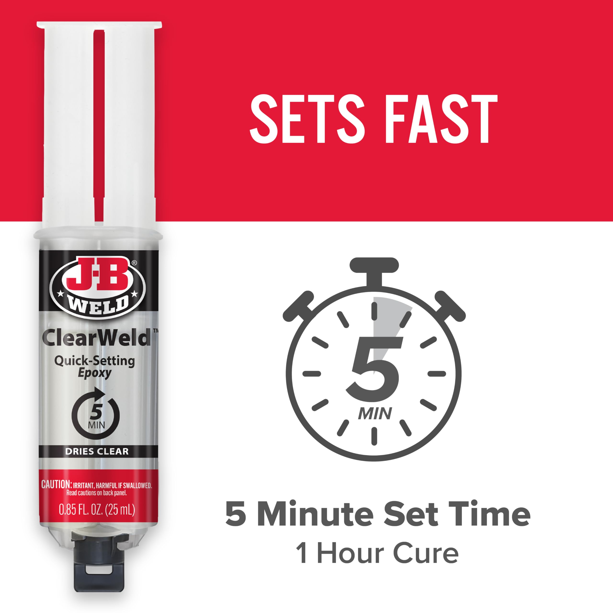 J-B Weld 50112 ClearWeld 5 Minute Set Epoxy Syringe - Clear - 25 ml, 25ml