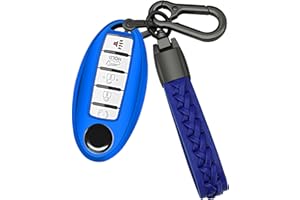 Kirsnda for Nissan Key fob Cover case with Keychain,Soft TPU Protect car Key Compatible with Altima Rogue Maxima Pathfinder ect 3/4/5 Buttons Remote Smart Key,Key case-Blue