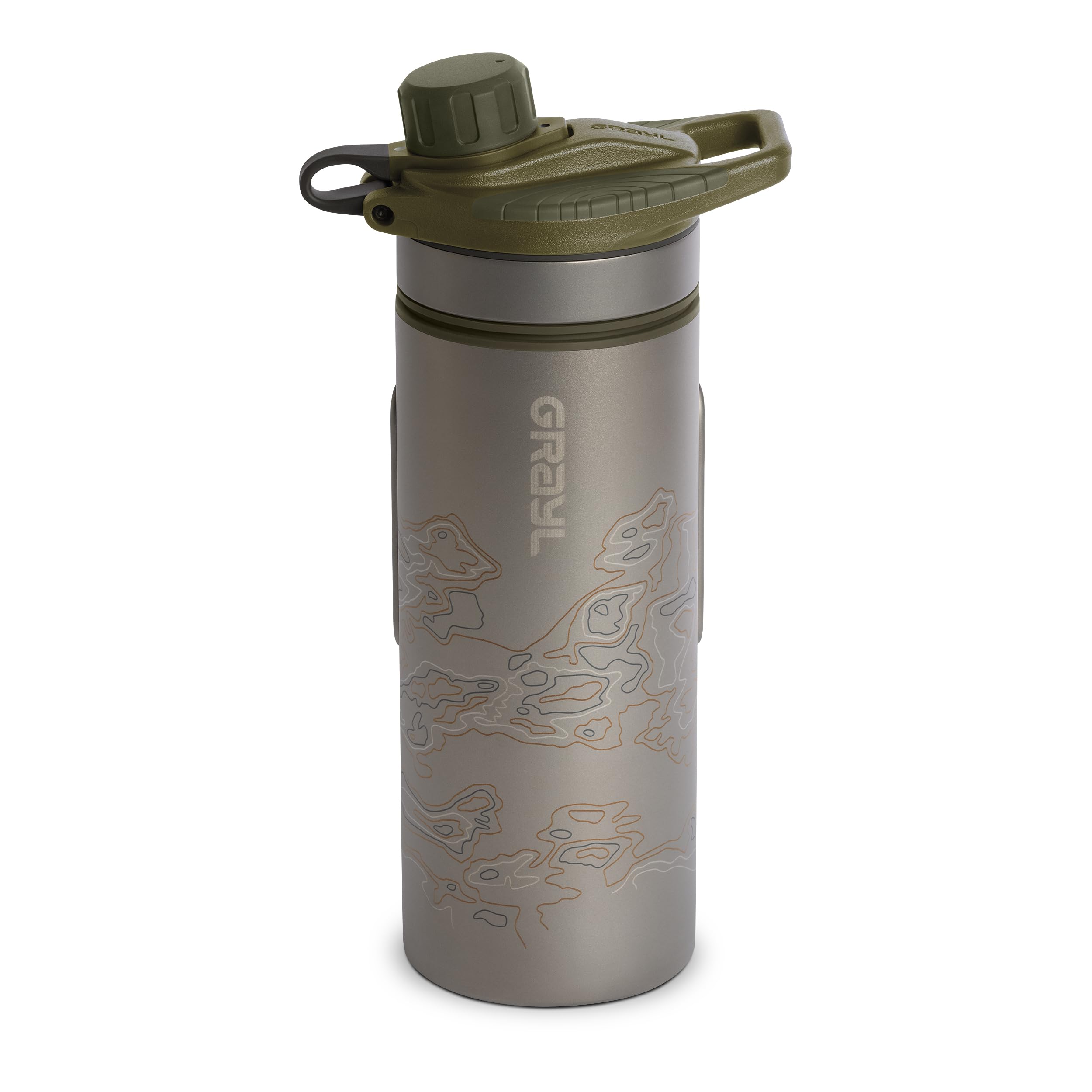 GRAYL GeoPress Titanium 710ml Water Purifier Bottle with Cooking Lid - Filter for Hiking, Camping, Survival, Travel (Olive Drab)