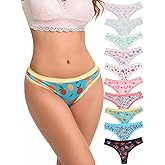 Morvia 10pcs Women's Fruits Hearts Leopard Floral Print Thongs Underwear Soft Lace Trim Panties Lingerie