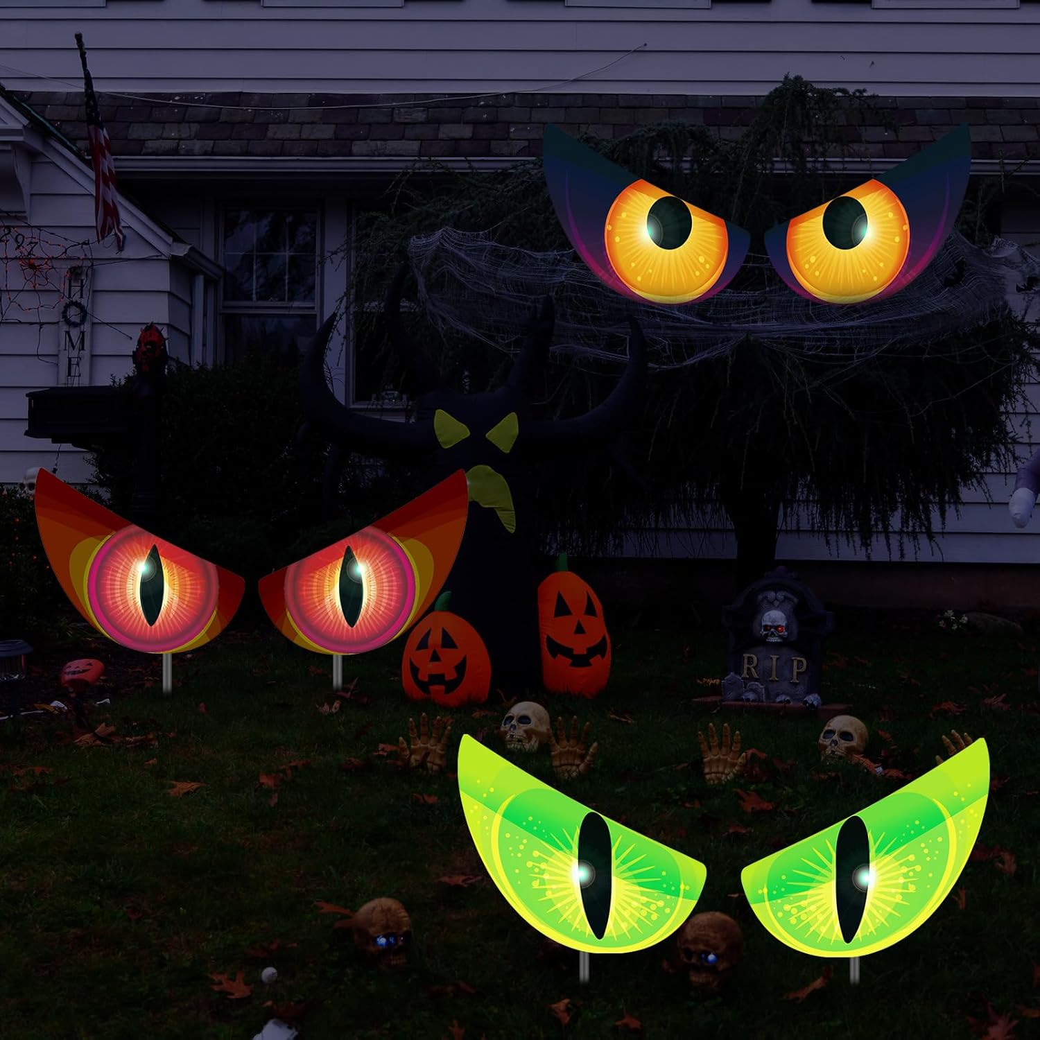 Yard Signs - 6 Pcs Halloween Yard Stakes Glow in The Dark with Green Fluorescent Layer Waterproof Plastic Cute Outdoor Sign Halloween Decorations for Lawn Patio Yard Garden Decoration (Eyes)