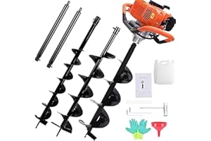 PRIJESSE 85cc Post Hole Digger 2-Stroke Petrol Gas Powered Earth Digger with 3 Auger Bits (4" 8" 12") + 2 Extension Bar (24" 24") for Farm Garden Plant Fence and Planting