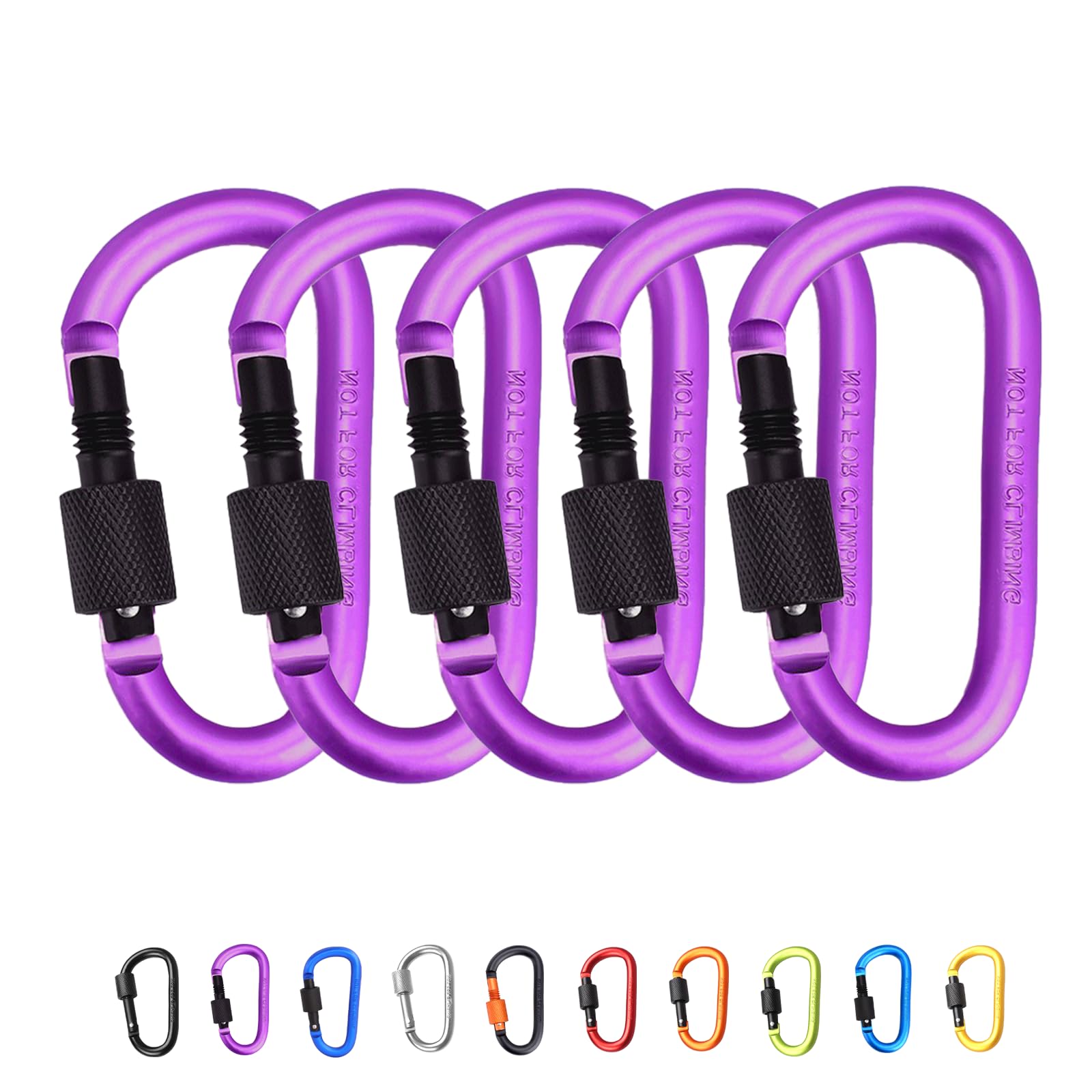 5Pcs Carabiner Clip Locking Carabiner, 7.8cm/3inch Purple Aluminum Alloy D-Ring Carabiners Key Locking Key Chain Clip Hook for Camping, Hiking, Traveling, Fishing, Backpack Keychains Keyring Outdoor