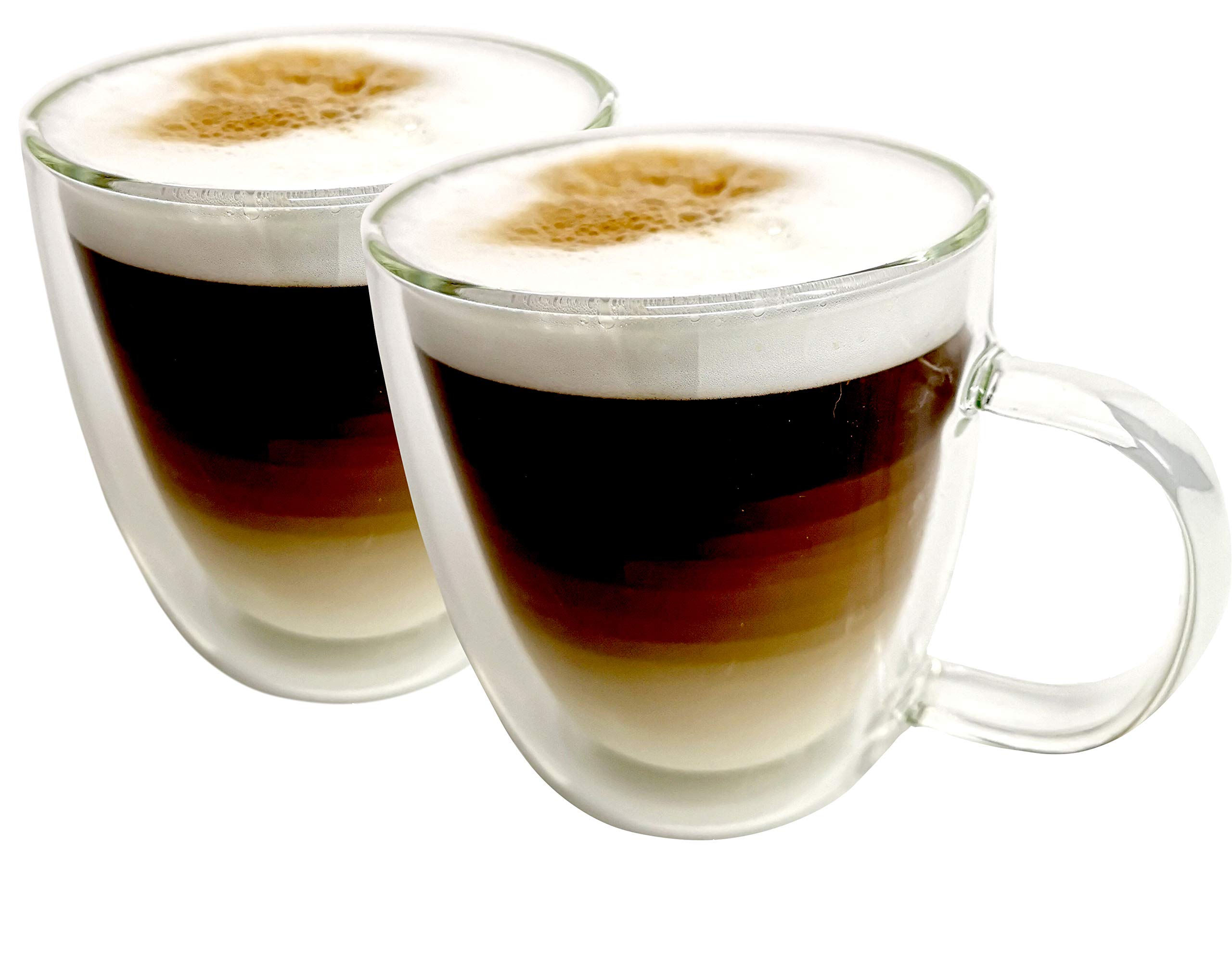 MAMMOTH Glass 2x230ml Double Walled Heat Resistant Borosilicate Glasses. Mugs and Cups for Coffee Latte Cappuccino Macchiato Flat White Tea Hot Chocolate Beer Chilled Drinks & Icecream