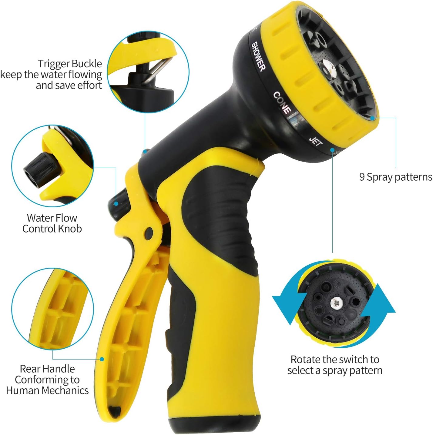 FIENVO 75 ft Upgraded Expandable Durable No-Kink Flexible Garden Water Hose Set with Extra Strength Fabric Triple Layer Latex Core, 3/4" Solid Brass Connectors 9 Function Spray Hose Nozzle : Garden & Outdoor
