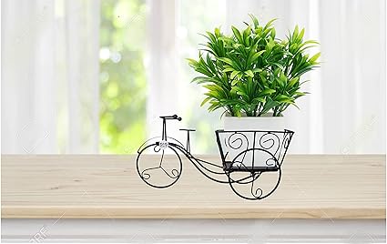 GIG Handicrafts Rickshaw Style Iron Wheel Planter Small Tabletop Planter Plant on Wheels and Floor Decorative Metal Rickshaw Planter Flower Planter Pot ( 33 cm x 16 cm x 17 cm, Black )