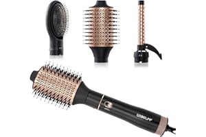 USBELFF Hair Blow Dryer Brush Hot-Air - Blow Dryer Brush Fast Drying, Volumizing, Straightening, Slightly Waving, Curling Hot Air Brush for Long Hair (2.8“ Brush, 3/4" Curling Iron, Massage Hairbrush)