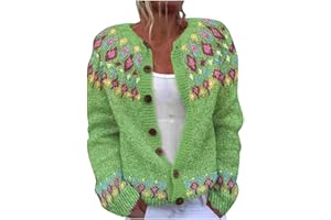 Womens Fair Isle Cardigan Sweater Retro Fashion Knitted Outerwear Button Down Open Front Vintage Winter Warm Coat