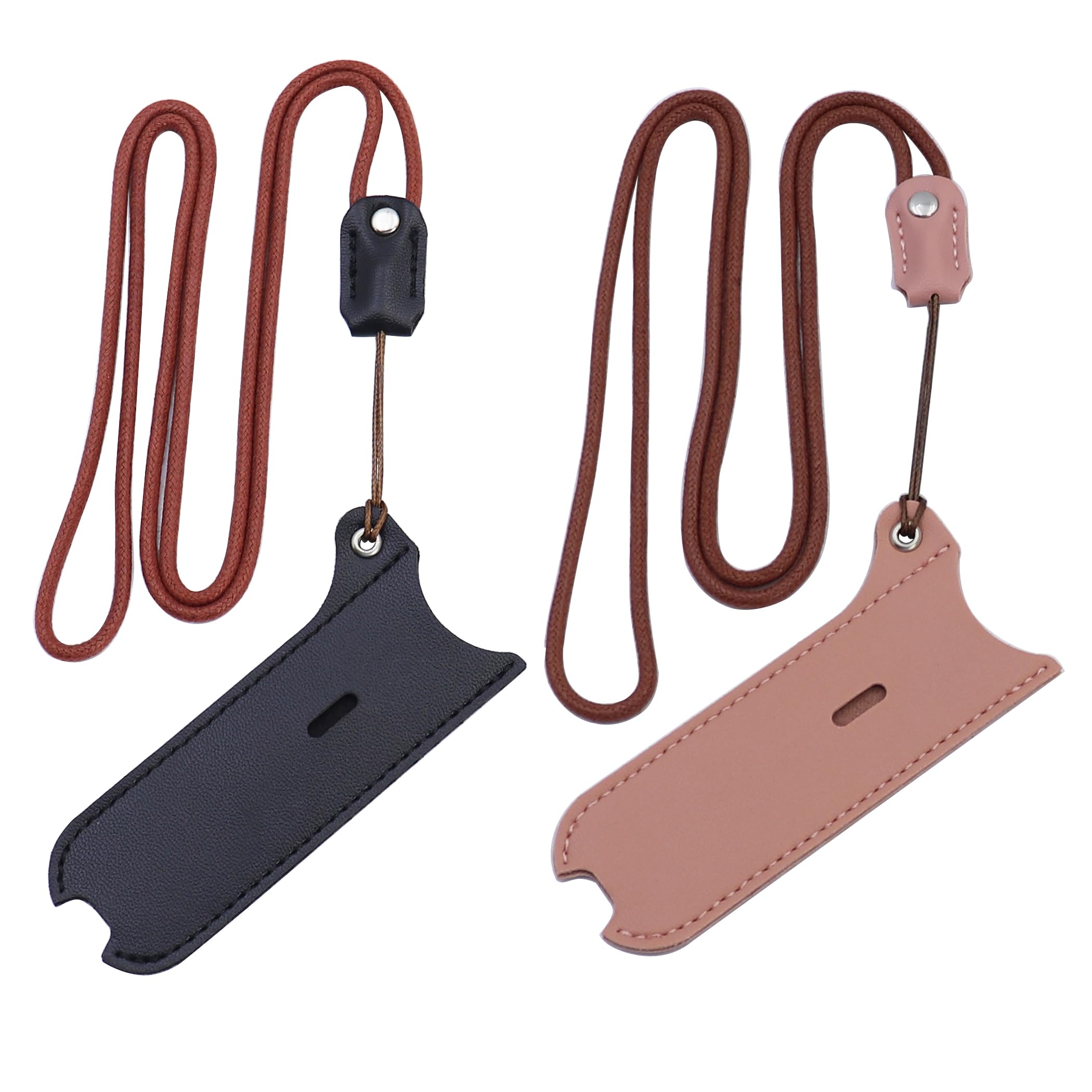 ZUYOOK TPU Artificial Leather Case Lanyard Necklace case for J-U-L/R-E-X/M-O-T/YO-Z Or small Lanyard Leather Pen Cover Detachable Protective Strap[2PACK][Black+Pink]