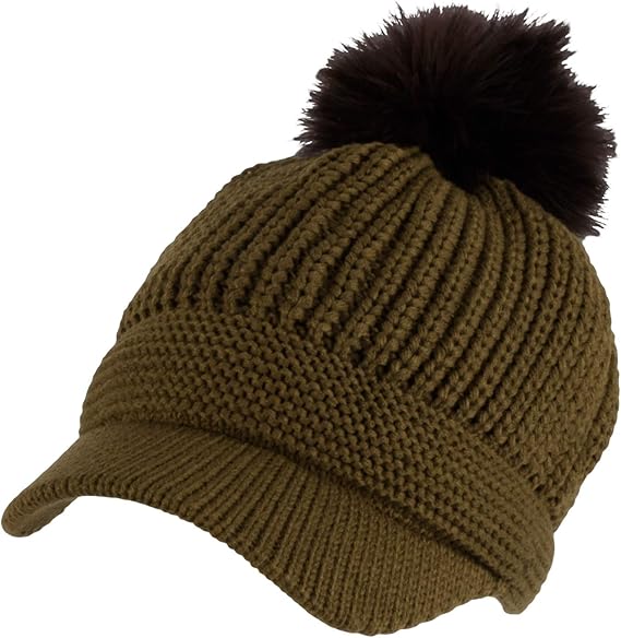 Amazon Co Jp Withmoons 帽子 ポンポン つば付暖かい冬用ニット帽 レディース Slq1240 Green 服 ファッション小物