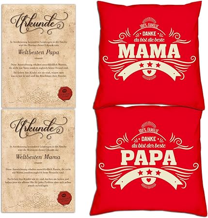 2 Carte Regalo 2 Frasi Cuscino Danke Papa Danke Mama Regalo Per Genitori Per Natale Rosso Rosso Amazon It Casa E Cucina