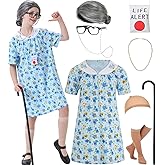 qnprt 100 Days of School Costume 100th Old Lady Costume for Kids Girls Grandma Dress Up