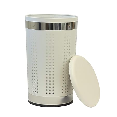 KELA 21817, Wäschetruhe mit Sitzkissen, Rund, 60,5 cm Höhe, Metall, Sevilla, Weiß