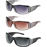 Frienda 3 Pairs Rhinestone Sunglasses Women Men Retro Wrap Around Glasses Crystal Oversized Trendy Bling Vintage Sunglasses