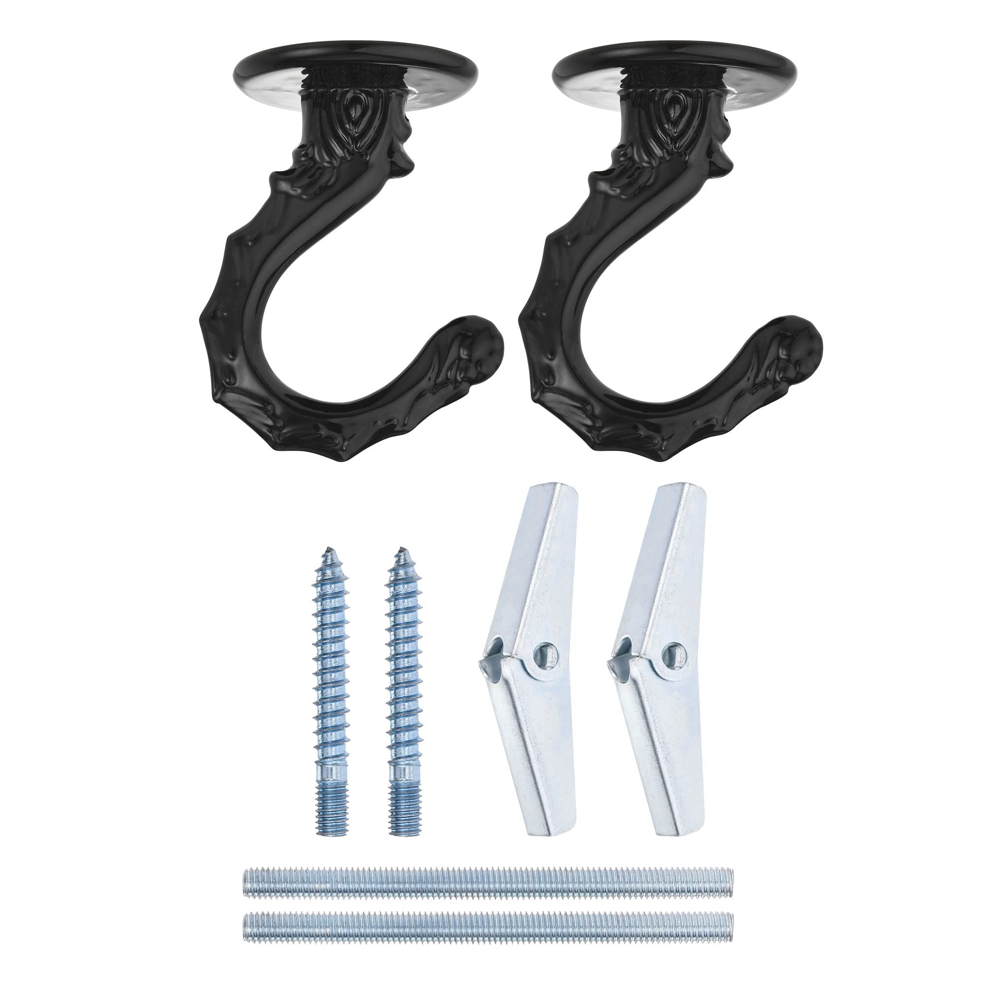 sourcing map Ceiling Hooks with Hardware Zinc Alloy Black 34x55mm 2Pcs for Hanging Chandeliers Plants