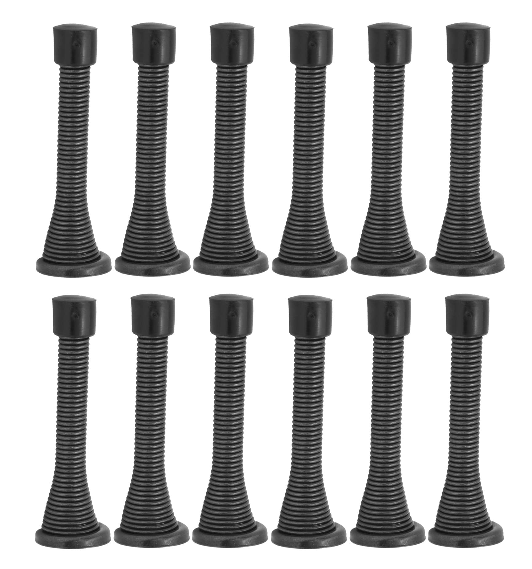 QCAA Flexible Spring Door Stop Bumper, 3-1/8", Steel, Matte Black, 12 Pack