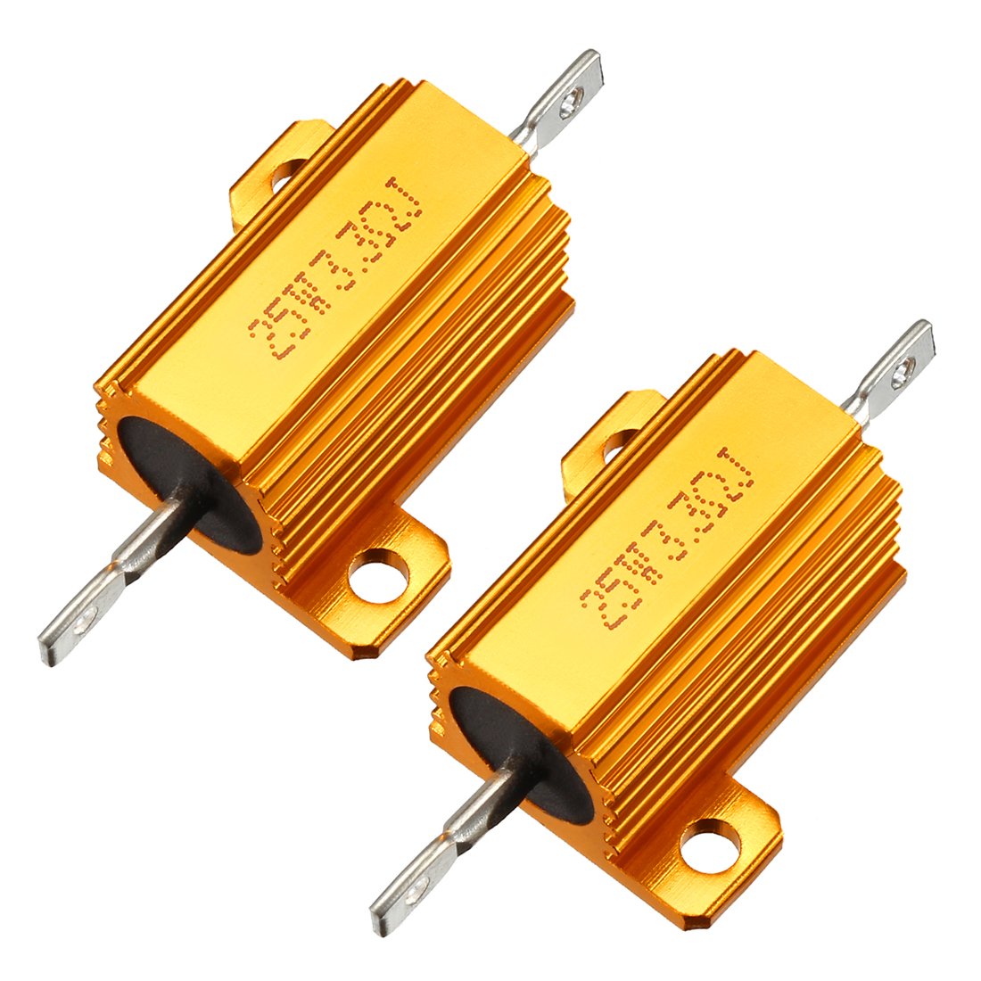 sourcingmap 25W 3.3 Ohm 5% Aluminum Housing Resistor Screw Tap Chassis Mounted Aluminum Case Wirewound Resistor Load Resistors Gold Tone 2 pcs