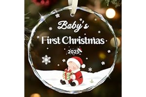 Baby's First Christmas Ornament 2025, Crystal Glass 1st Christmas Ornament for Baby Girl Boy Christmas Newborn Gifts Keepsake