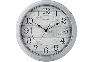 HYLANDA Retro/Vintage 12-Inch Kitchen Decorative Wall Clock, Silent Wall Cocks Battery Operated Non Ticking with Large Numbers Easy to Read for Home Bathroom Office(Grey)