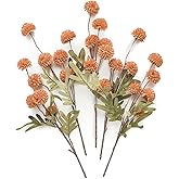 Floroom 5pcs Burnt Orange Faux Silk Mums Artificial Flowers, Bulk Fake Small Mini Chrysanthemums with Stems for DIY Terracotta Wedding Centerpieces Floral Arrangements Vase Fillers Home Decorations