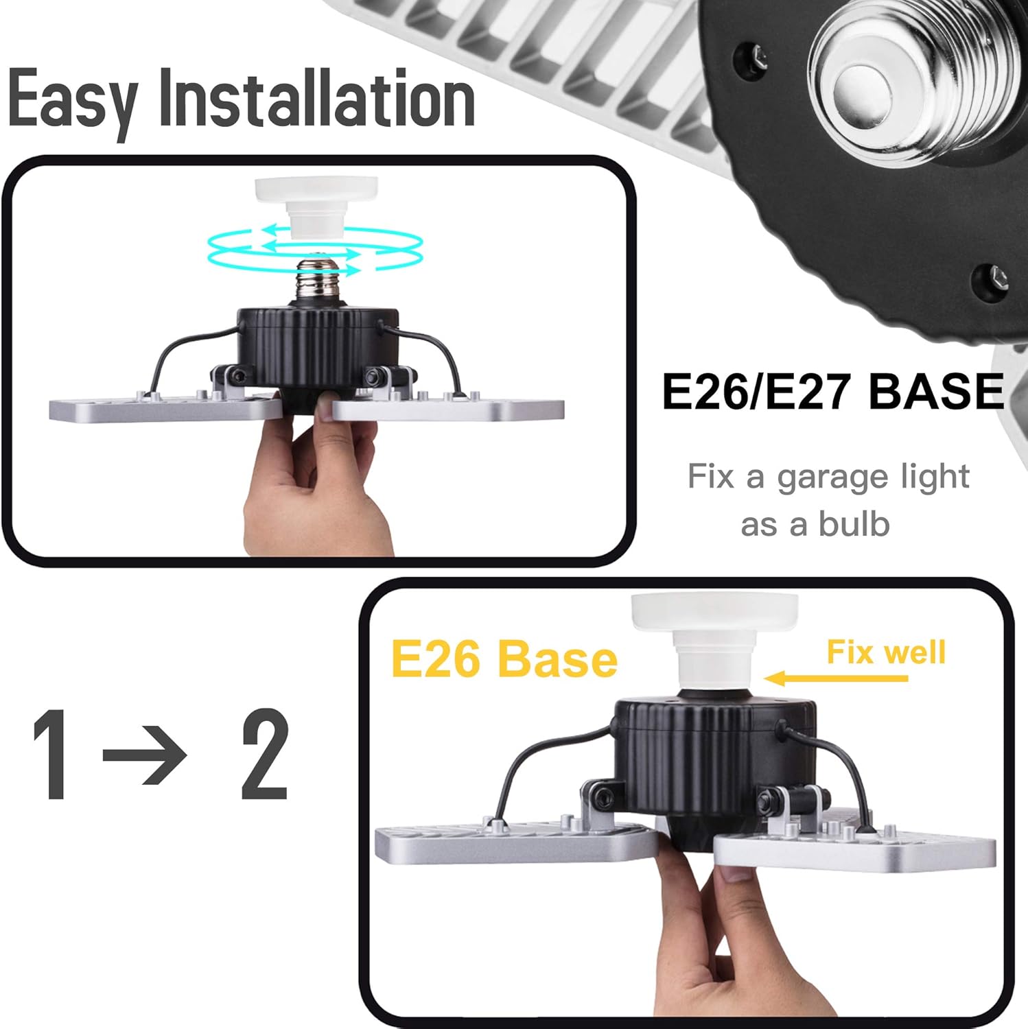 LZHOME 2-PACK LED Garage Lights, 6500Lumens E26/E27 Adjustable Trilights Garage Ceiling Light ,60W LED Garage Light, CRI>80, 5000k Nature light,Garage Lights with Adjustable Panels(No Motion Activate): Home Improvement