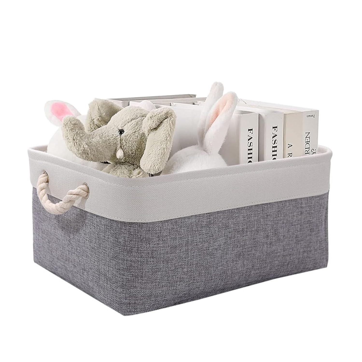 June tech Small Fabric Storage Basket, Waterproof Foldable Storage Baskets, Canvas Storage Boxes for Wardrobe, Bedroom, Office Products (Grey & White, 12.2x8.2x5.1inch) — image 1
