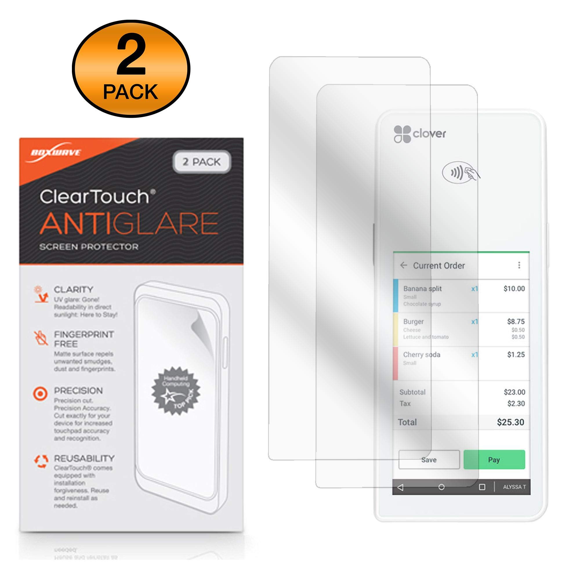 BoxWaveScreen Protector Compatible with Clover Flex - ClearTouch Anti-Glare (2-Pack), Anti-Fingerprint Matte Film Skin for Clover Flex
