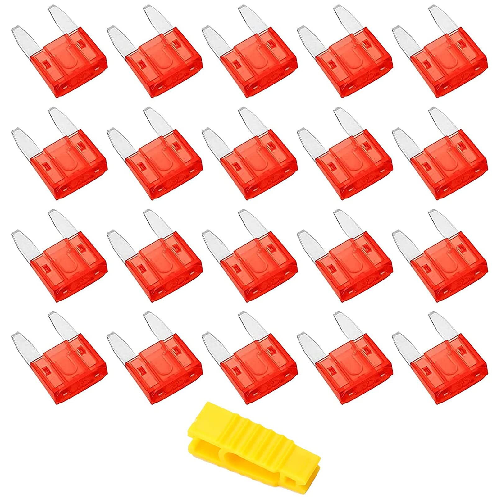 Bolatus 20Pcs Car Fuses 10A Mini Blade Fuses Automotive Replacement Fuse for Caravan Motorcycle Truck RV + Fuse Puller
