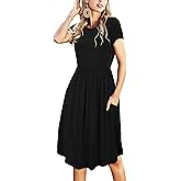 Simier Fariry Womens Summer Modest Work Casual Midi Knee Dress Pocket Short Sleeve Teacher Outfits Spring Travel Clothes