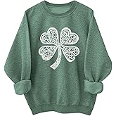 Sdwingk St Patricks Day Sweatshirt Women Casual Long Sleeve St Pattys Shirt Crew Neck Irish Shamrock Graphic Pullover Tops