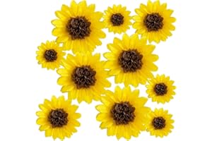 ANSOMO Sunflower Tissue Paper Pom Poms Décor Yellow Flowers Wall Hanging Party Decorations Birthday Bridal Baby Shower Wedding Classroom 12" 8" Pack of 10