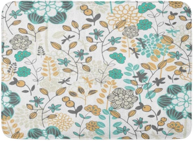 LnimioAOX Alfombrilla de baño Gris Dorado Retro Verde Azulado Floral