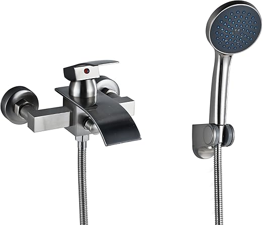 Rozin Brushed Nickel Waterfall Bathtub Faucet With Handheld Shower