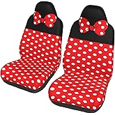 AZIYFBR Red Black Polka Dot Bow Car Seat Covers Set of 2, Waterproof Front Seat Covers Universal Fit for Most Cars, Suvs, Trucks,Pets,Cute Spills Non-Slip Backrest Vehicle Interior Decor