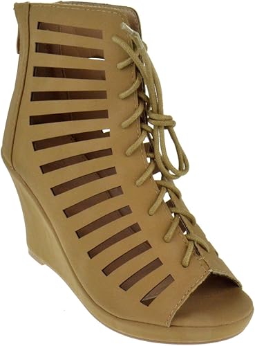 cut out lace up wedge sandal